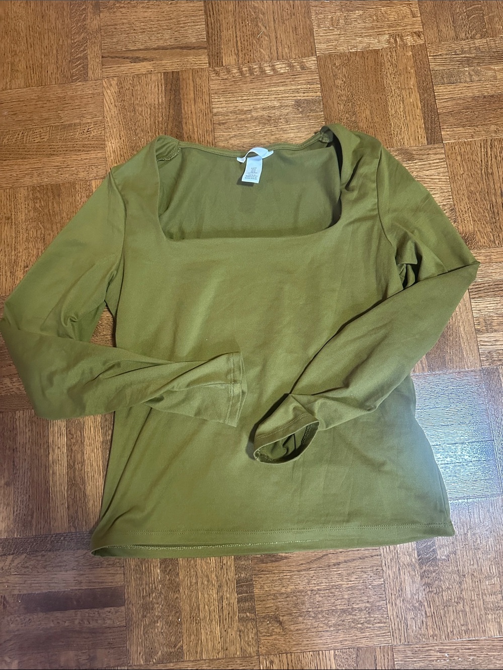 H&M Green Square-Neck Long Sleeve Top